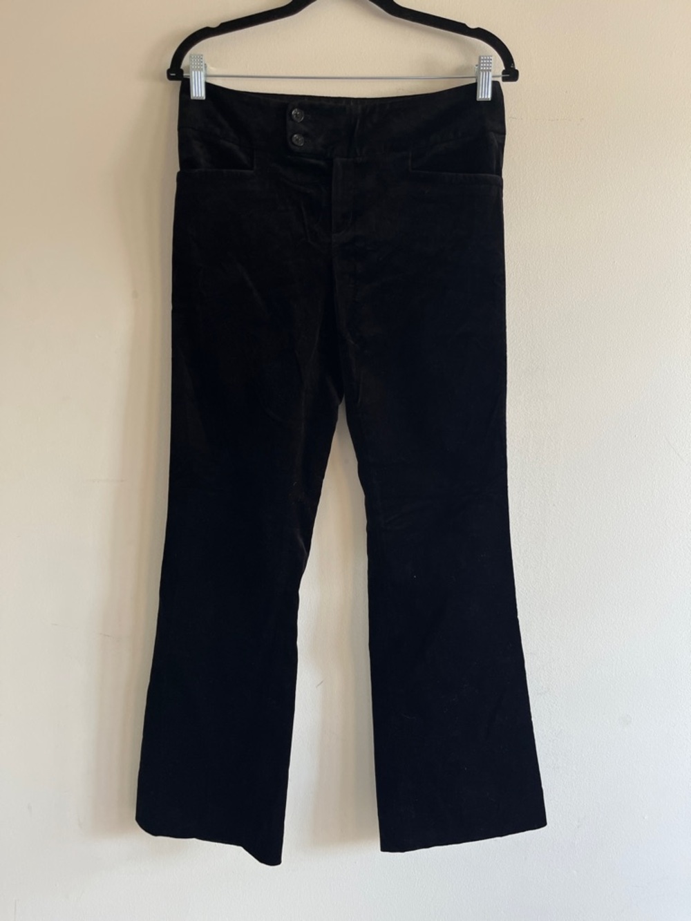 black mid rise velvet velour pants flare straight leg